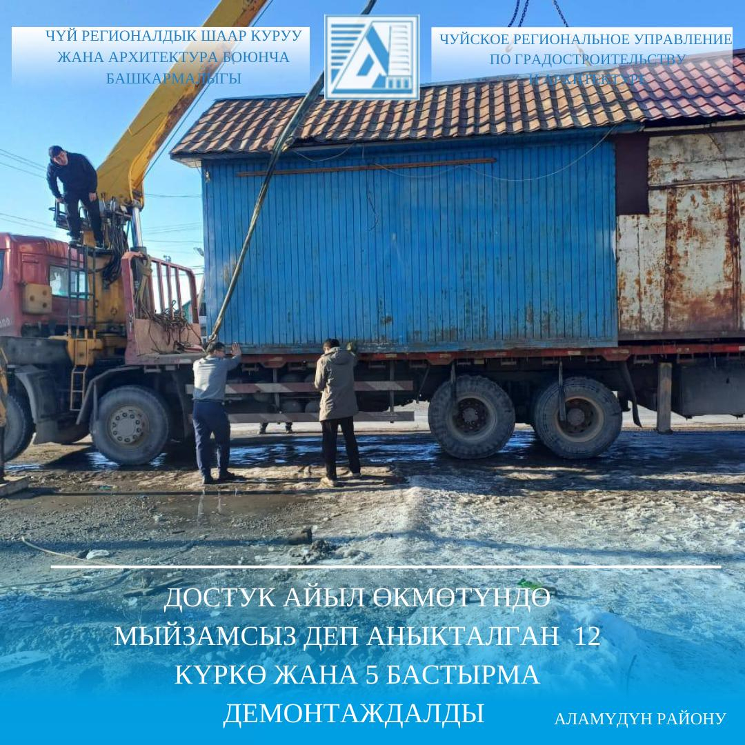 Достук айыл өкмөтүндө мыйзамсыз деп табылган 12 күркө 5 бастырма демонтаждалды
